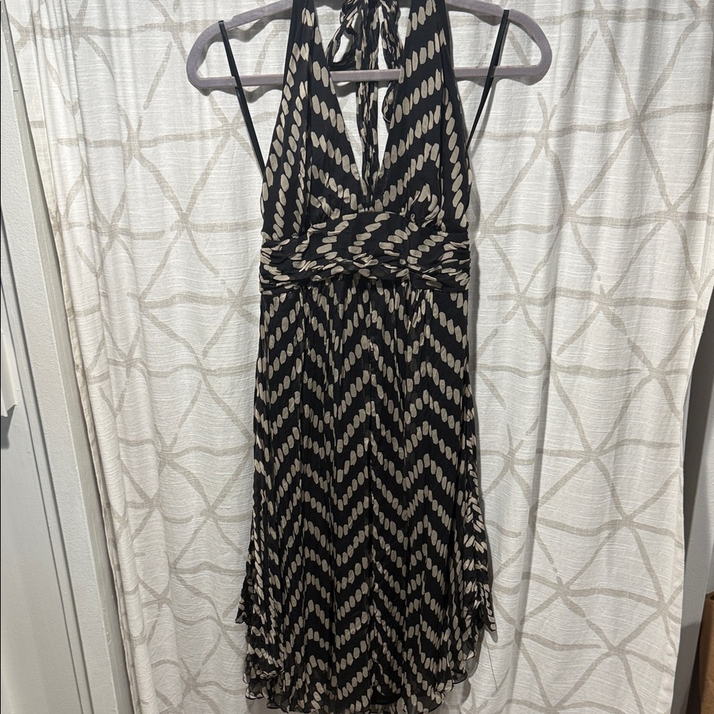 Milky New York Black and Beige 100% silk Patterned Backless holster Dress